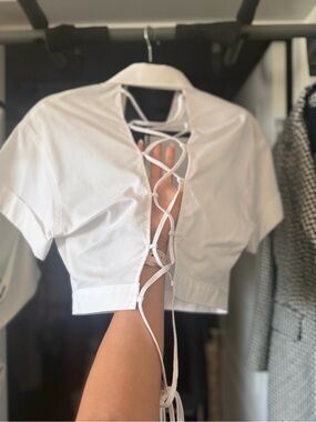 Zara White Lace-Up Back Crop Top - Women's Fashion